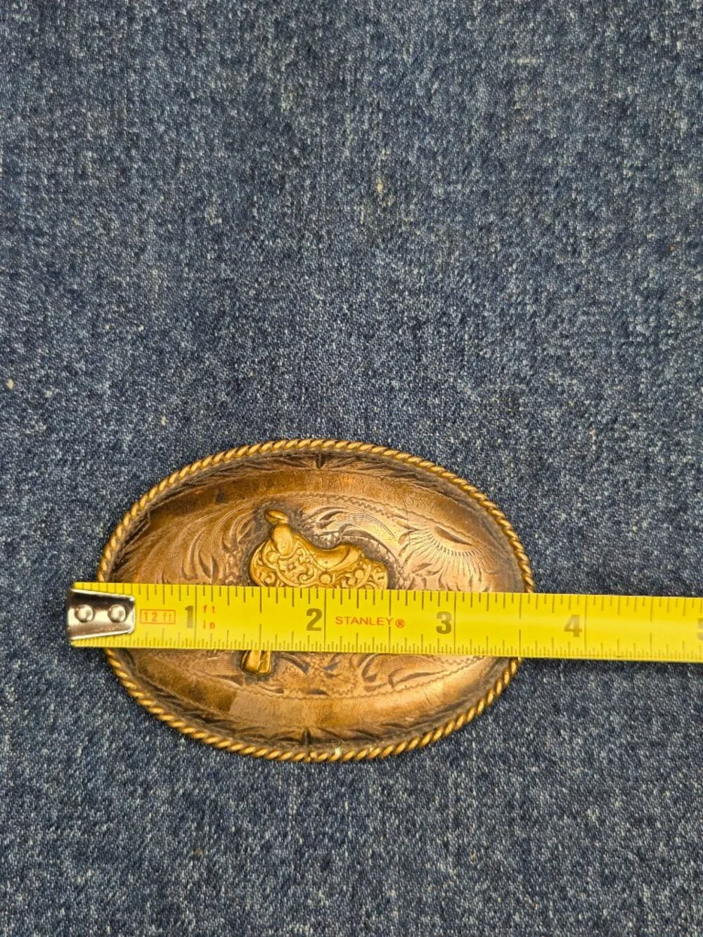 Vintage B-K Silversmith Hand Engraved Sterling Silver Front Saddle Belt Buckle